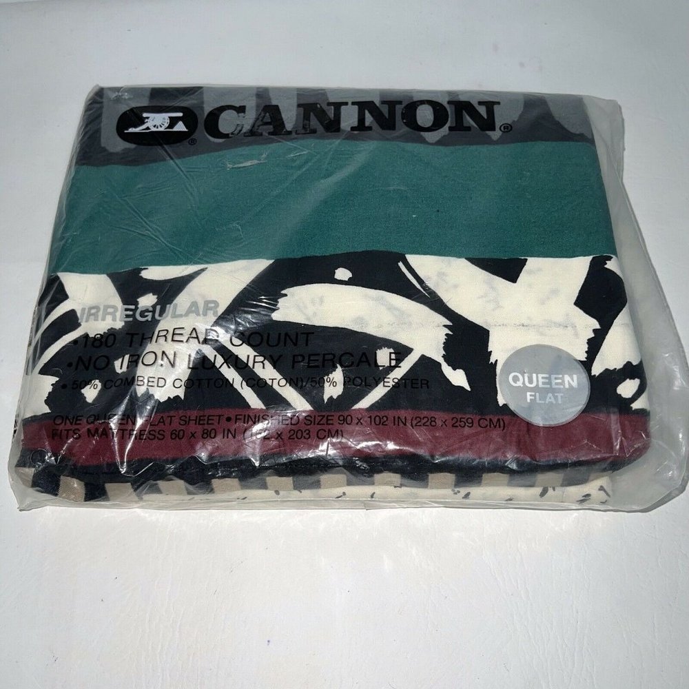Vtg Cannon Fieldcrest Queen Flat Sheet 180 No Iron Luxury Percale Teal Irregular